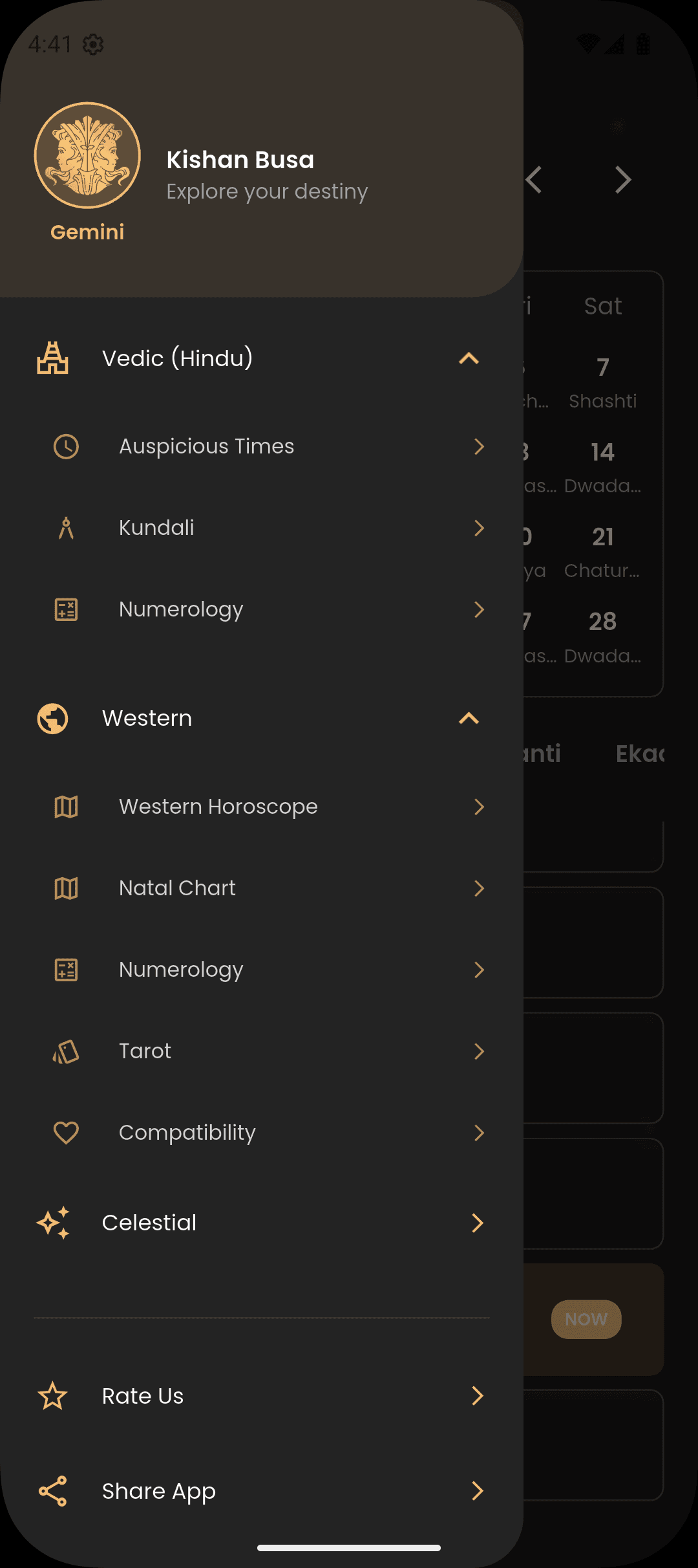 Astro Scope - App Menus