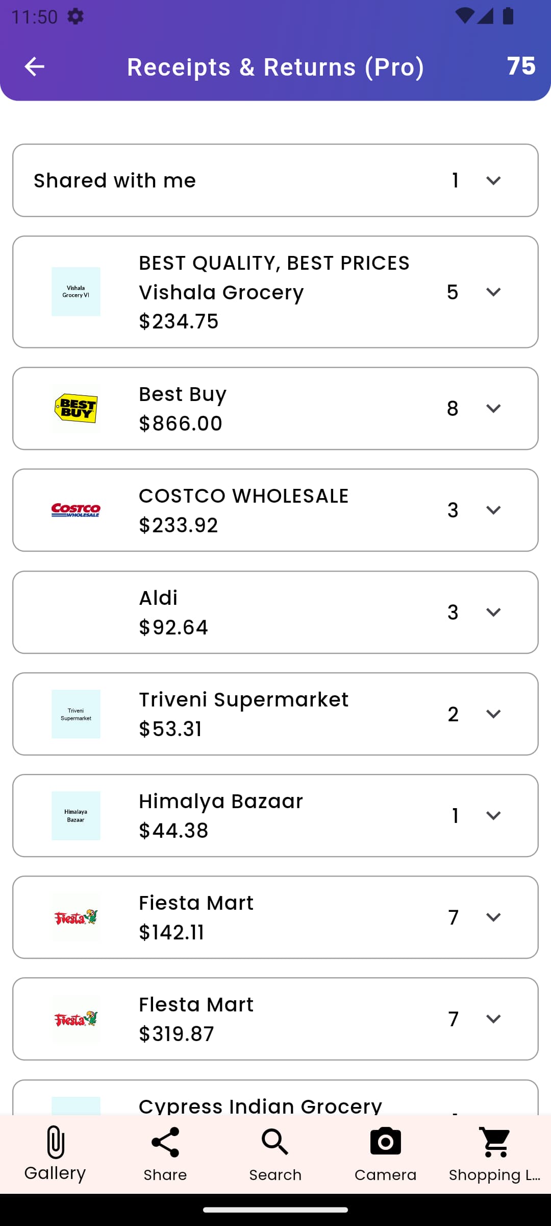 Receipts and Returns - All Receipts