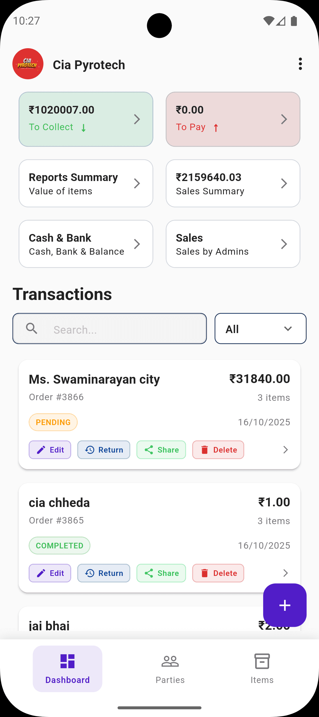 CIA Pyrotech - Dashboard